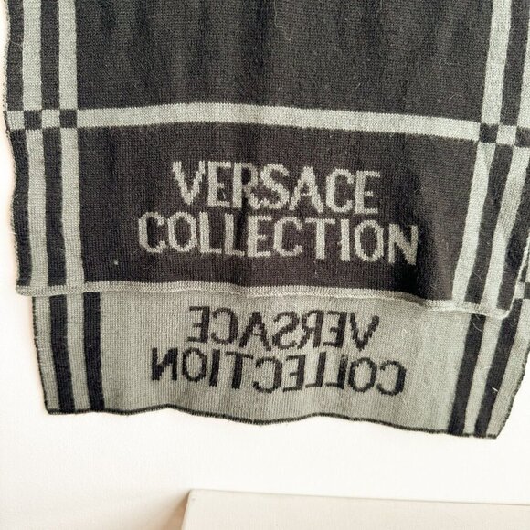 Versace Collection Reversible Wool Blend Grey Geometric Print Scarf - Picture 4 of 10